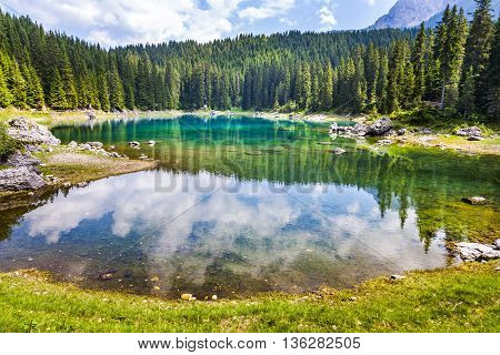 Karersee Lake At Dolomites In Latemar