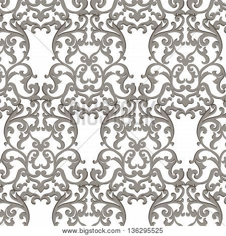Vector Vintage Classic Damask Pattern element Imperial style. Ornate floral ornament for fabric textile design wedding invitations greeting cards. Gray color