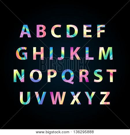 The color rainbow alphabet with gradient parrot letters. Capital brigt letters. Perfect for logo signboard business cards. Vector illustration