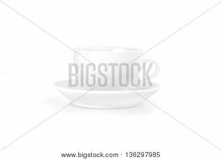 Empty coffee cup. White mug and saucer on white backround