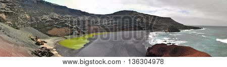 Panoramic view over El Gordo on spanish volcanic island Lanzarote