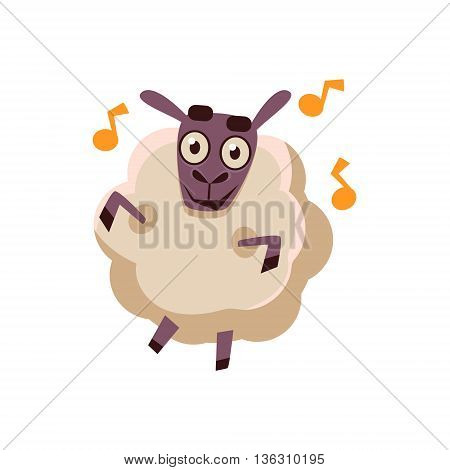 Sheep Dancing With Music Cute Childish Style Bright Color Design Icon Isolated On White Background