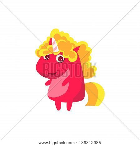 Blond Curly Girl Unicorn Flat Bright Color Childish Cartoon Design Vector Illustration Isolated On White Background