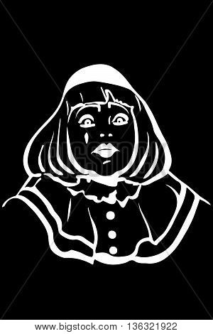 Vector Sketch White Mime With Big Eyes