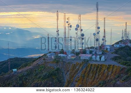 Central America, Panama, Chiriqui Province, Telecom Towers On Summit Of Volcano Baru