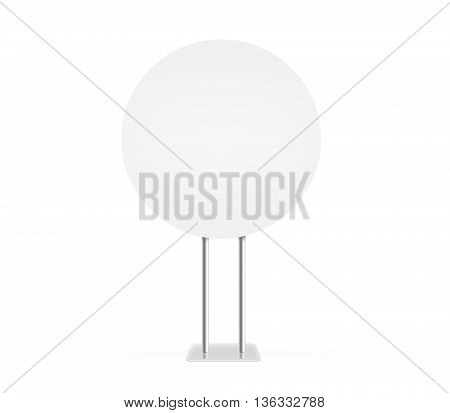 Round information board mock up stand isolated clipping path 3d rendering. Billboard mockup. Support table. Stand on white background. Blank signage stand. Clear plain banner stand. Plate plank panel