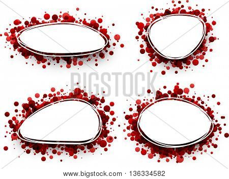 Paper oval white backgrounds set with red drops. Vector illustration.