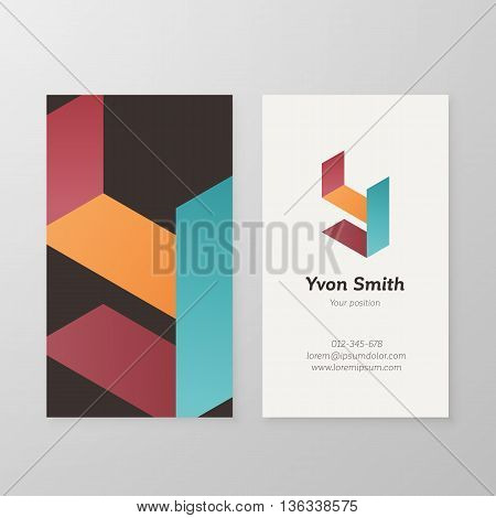 Business card with isometric letter Y template. Vector business card editable design.