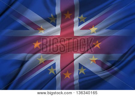 Brexit. 3D illustration of Silky Flags of European Union and United Kingdom.
