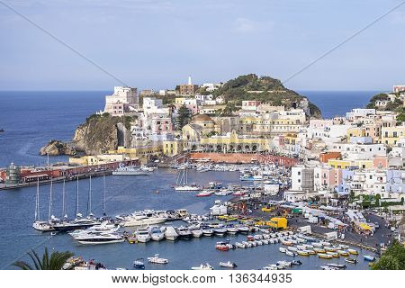 Ponza town as seen from a hill.