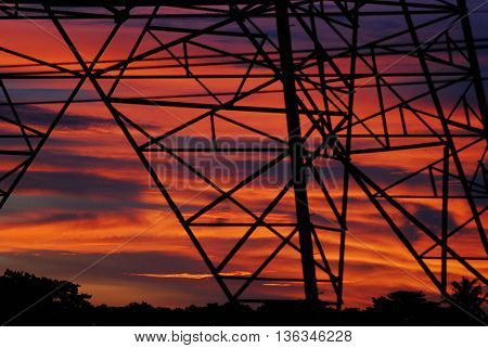 electricity post cable construction for industry network power supply technology transmission silhouette