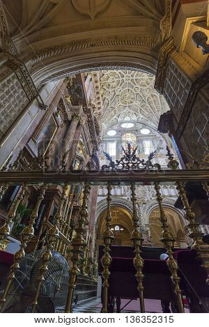 Cordoba - Spain - June 10, 2016 : Cathedral White Ceiling Dome Mezquita Cordoba Spain. Created In 78