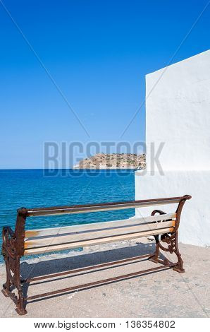Spinalonga view from a bench in Plaka, Crete.