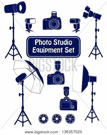 Photo studio equipment cartoon set. Vector illustration