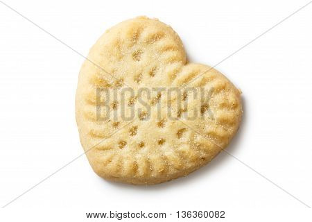 Traditional Shortbread Heart Biscuit Isolated On White From Above.