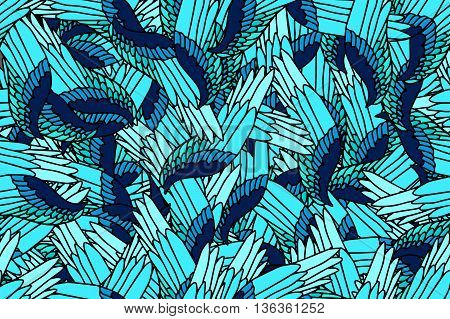 Seamless fantasy pattern of wings in blue palette- stock vector