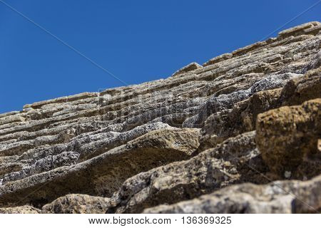 Sound reflection stairs in amphitheater in ancient Hierapolis Pamukkale Turkey