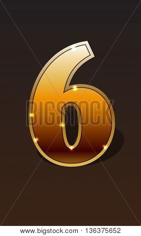 Golden number six on dark background isolated. Golden alphabet. Vector illustration number six for golden best choice design. Vector illustration stock vector.