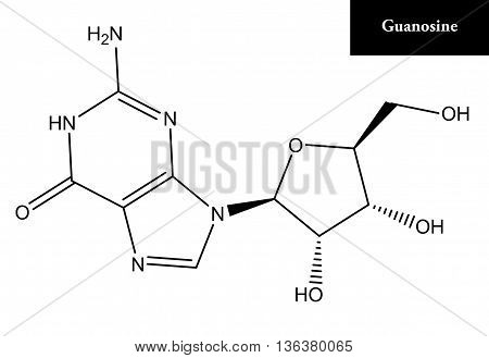 Molecular structure of guanosine - purine nucleoside comprising guanine attached to a ribose
