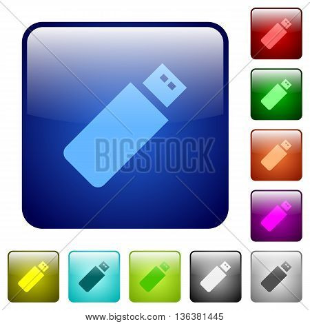 Set of pendrive color glass rounded square buttons
