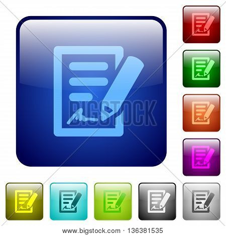 Set of signing contract color glass rounded square buttons