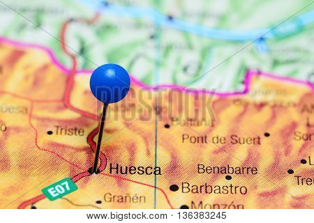 Huesca pinned on a map of Spain