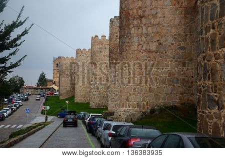 Walls of Avila, medieval town in Spain on a cloudy day. 12, september, 2015