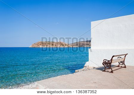 Spinalonga view from a bench in Plaka, Crete.