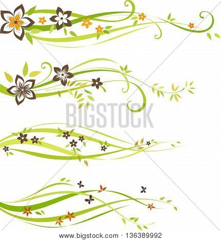 Four individual scroll design with flowers and leaves. As well in vertical.
