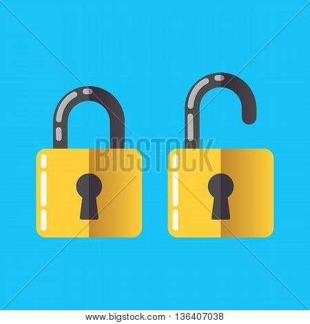 lock unlock icon vector password protected security Flat 2.0 design style.