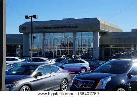 NAPERVILLE, ILLINOIS / UNITED STATES - NOVEMBER 3, 2015: One may purchase a new or used vehicle at Lexus of Naperville.