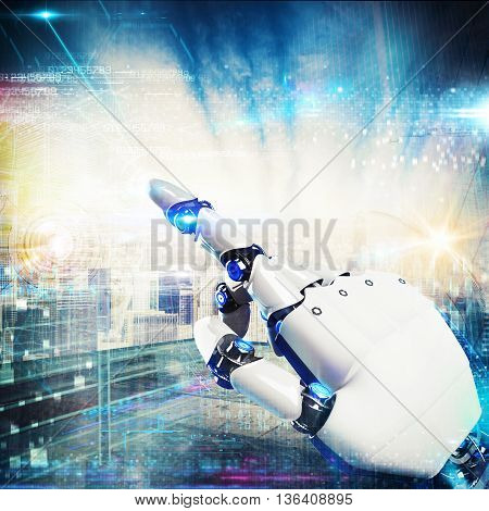 3D Rendering finger of a robot touches a virtual screen