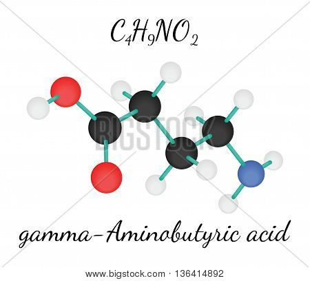 C4H9NO2 gamma-Aminobutyric acid 3d molecule isolated on white