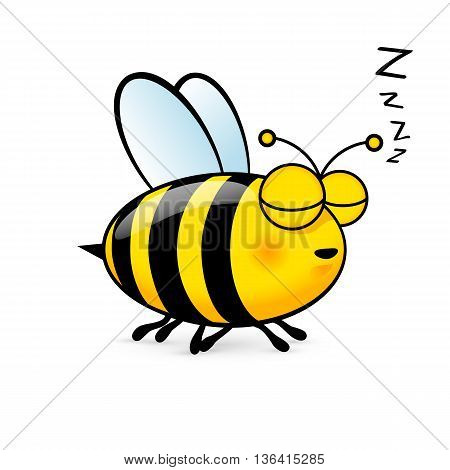Illustration of a Friendly Cute Sleeping Bee on White Background
