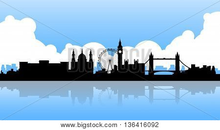 London Silhouette English City View Copy Space Flat Vector Illustration