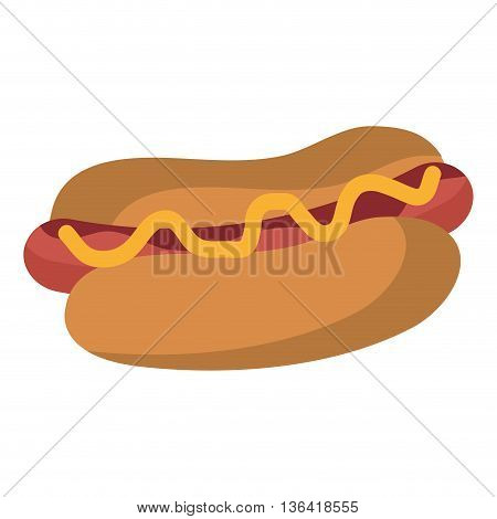 colorful hot dog with yellow salse over isolated background, fast food concept,  vector illustration