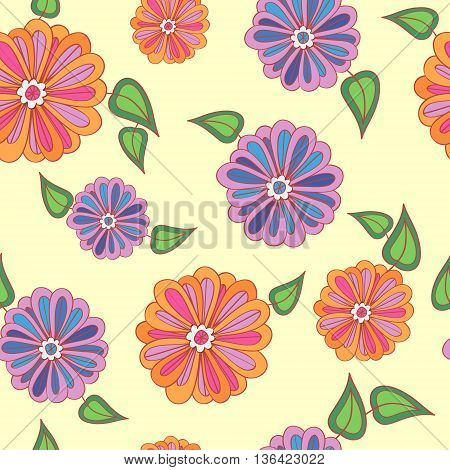 Cute floral background with bright colored flowers.