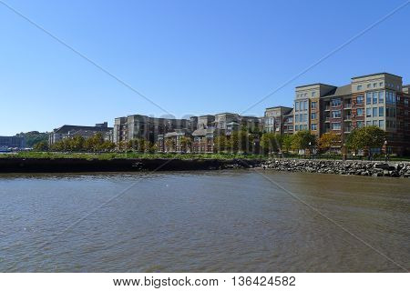 Skyline of Port Imperial of Hudson River