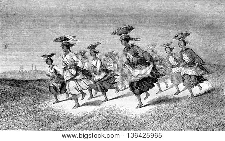 1861 Exhibition of Painting, The Cascarottes, Mr. Loubon, vintage engraved illustration. Magasin Pittoresque 1861.