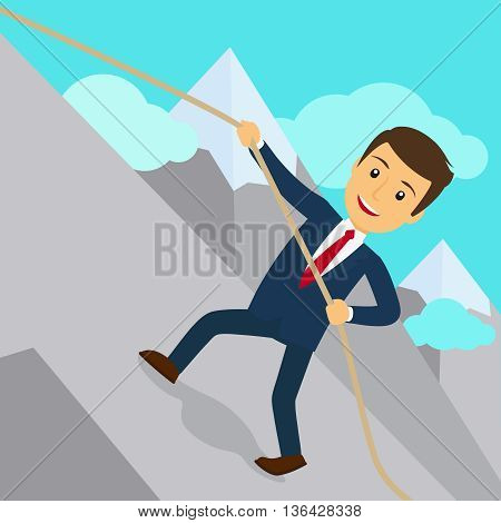 Businessman uphill climb. Business success achievement concept. Vector illustration