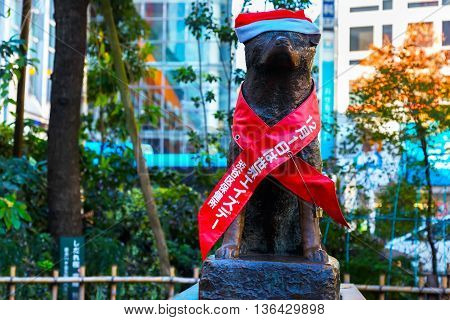 Tokyo, Japan - November 28 2015: Hachiko Statue At Shibuya Station, The Dog Is Remarkable Loyalty To