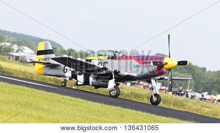 Leeuwarden, The Netherlands - June 10: P51 Mustang Displaying At The Dutch Air Force Open House. Jun