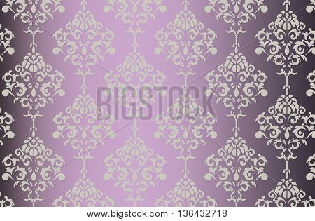Vector Baroque ornament pattern on shinny gradient background. Design for textures or invitation card. Purple and gold color