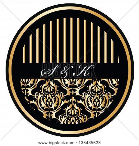 Round invitation card with golden ornaments. Vector illustrastion