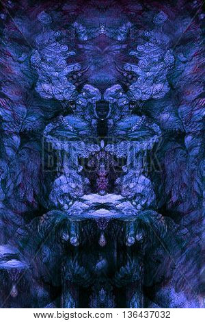 abstract background collage with ornamental motive in blue tones.