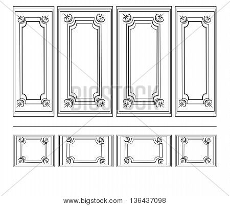 Decorative Ornamented frames for walls or backgrounds. Interior design decoration panels. Classic Baroque Vintage style. Vector frame