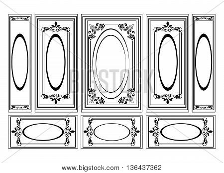 Decorative Ornamented frames for walls or backgrounds. Interior design decoration panels. Classic Baroque Vintage style. Vector frame