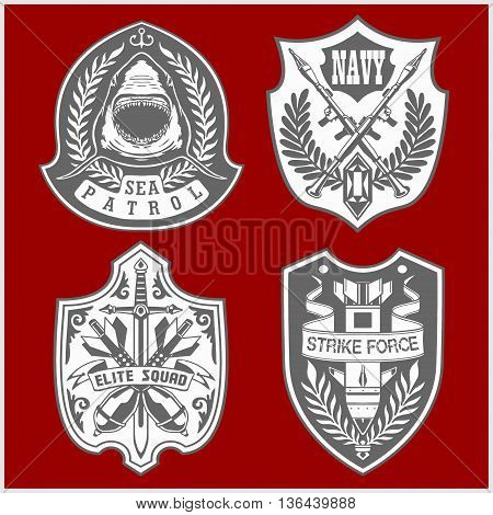 Set Of Military and Army Patches and Badges 4 on red