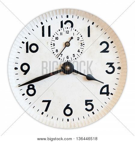 Old clock face isolated on white background