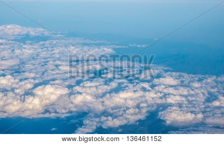 Summer clouds above Athens, Greece, airplane shot